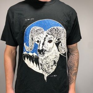 Vintage Big Horn Ram t-shirt artistic style mountains and landscape made in USA